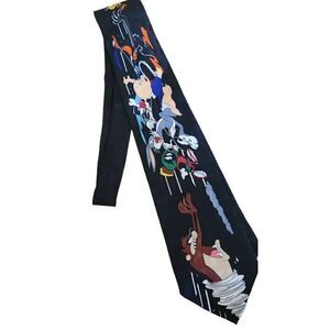Vintage Looney tunes characters black 100% silk tie